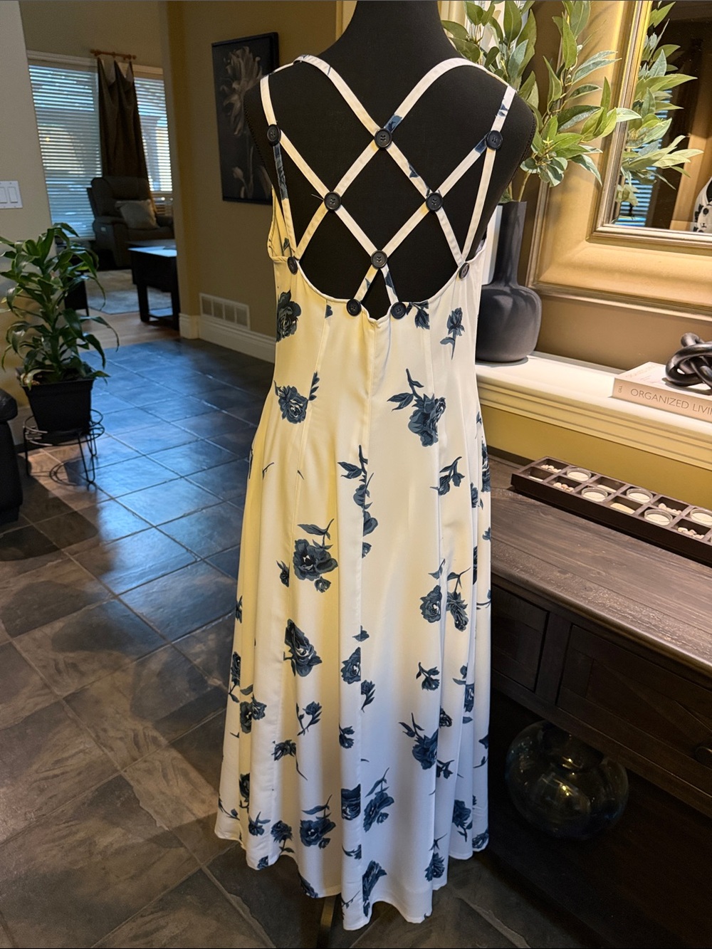 Together White Maxi Dress with Navy Floral Print